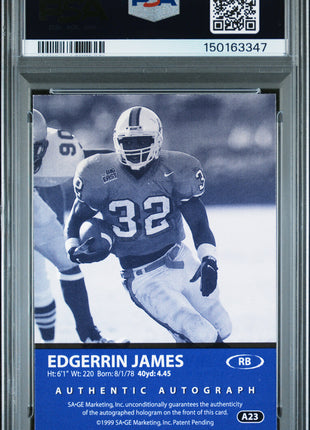 Edgerrin James 1999 Sage Autographs #A23 Red /859 RC Auto PSA/DNA AUTO10 Colts
