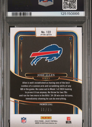 Josh Allen 2024 Panini Select #122 Pink Glitter /15 SSP PSA10 GEM MT Bills