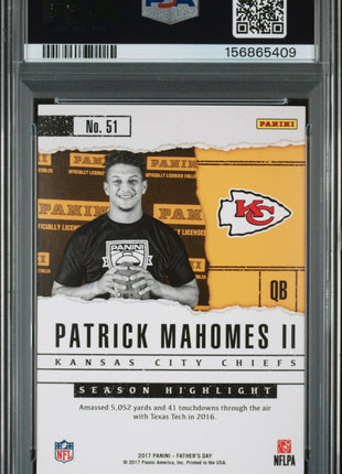 Patrick Mahomes II 2017 Panini Father's Day #51 Rookie /499 RC PSA10 GEM MT