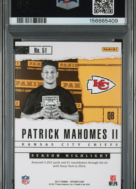 Patrick Mahomes II 2017 Panini Father's Day #51 Rookie /499 RC PSA10 GEM MT