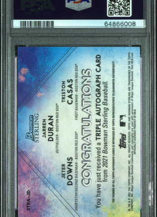 Jarren Duran/Casas/Downs 2021 Bowman Sterling Triple Auto Red 1/1 PSA10 GEM MT