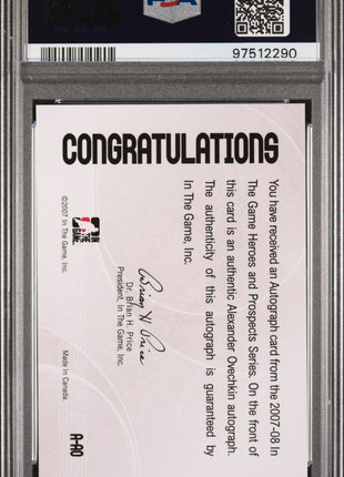 Alexander Ovechkin 2007 In The Game #A-AO Heroes & Prospects Auto PSA10 GEM MT