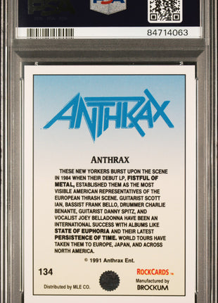 Anthrax 1991 Brockum Rockcards #134 PSA10 GEM MT Fistful of Metal