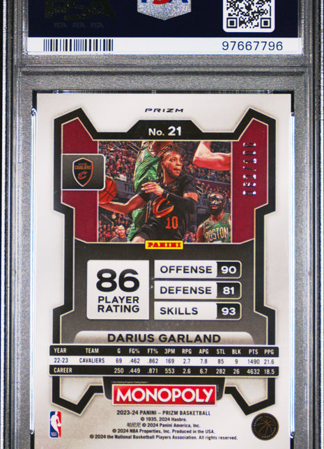 Darius Garland 2023-24 Prizm Monopoly Red Shimmer Millionaire /500 PSA10 GEM MT