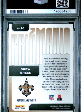 Drew Brees 2024 Panini Prizm #26 Prizmania Case Hit SSP PSA10 GEM MT Saints