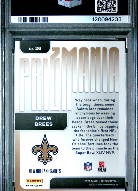 Drew Brees 2024 Panini Prizm #26 Prizmania Case Hit SSP PSA10 GEM MT Saints