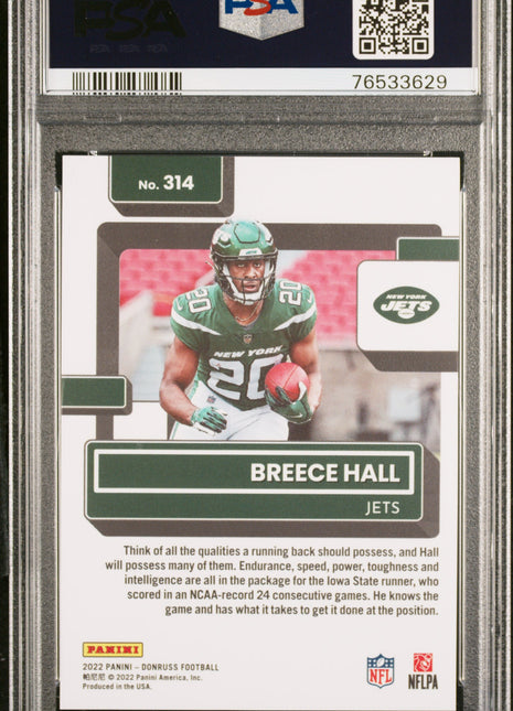 Breece Hall 2022 Panini Donruss #314 Press Proof Premium RC PSA10 GEM MT Jets