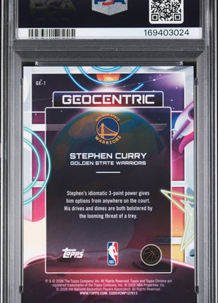 Stephen Curry 2025 Topps Cosmic Chrome Geocentric Orange Galactic /25 PSA9 MINT