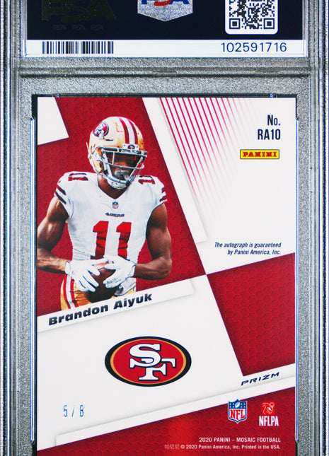 Brandon Aiyuk 2020 Panini Mosaic #RA10 Black Gold Choice /8 RC Auto PSA9 MINT