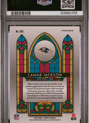 Lamar Jackson 2020 Panini Mosaic #SG3 Stained Glass Case Hit SSP PSA9 MINT
