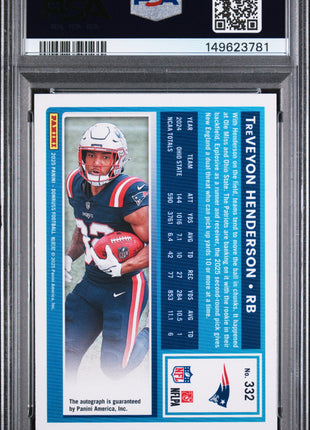 Treveyon Henderson 2025 Panini Donruss #332 Orange RC Auto PSA10 GEM MT Patriots