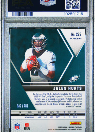 Jalen Hurts 2020 Panini Mosaic #222 Fusion Red Choice /80 RC PSA10 GEM MT