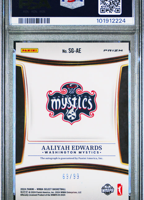 Aaliyah Edwards 2024 Panini Select WNBA Signatures Red /99 Auto RC PSA9 MINT