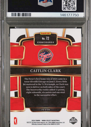 Caitlin Clark 2024 Panini Select WNBA #72 Concourse Rookie RC PSA10 GEM MT