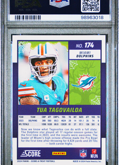 Tua Tagovailoa 2024 Panini Score-A-Treat #174 Trick or Treat /99 PSA10 GEM MT