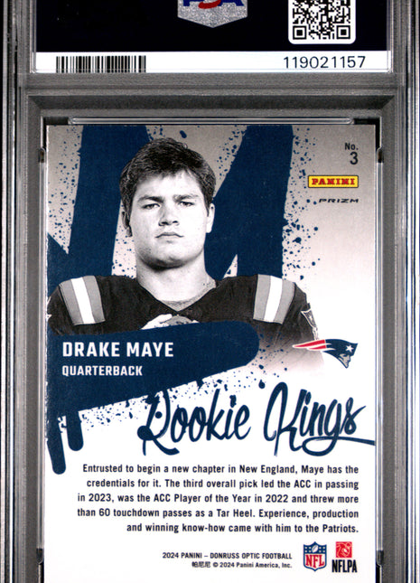 Drake Maye 2024 Panini Donruss Optic #3 Rookie Kings Case Hit SSP RC PSA9 MINT