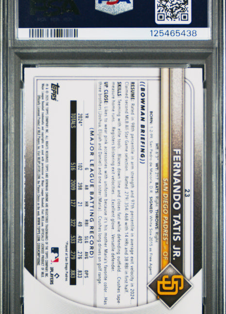 Fernando Tatis Jr. 2025 Bowman Mega Box #23 Pink Refractor /199 PSA10 GEM MT