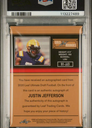 Justin Jefferson 2020 Leaf Ultimate Draft #JJ3 Red /5 1991 RC Auto PSA9 MINT