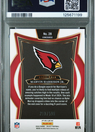 Marvin Harrison Jr. 2024 Panini Select #28 Neon Green Shock /599 RC PSA10 GEM MT