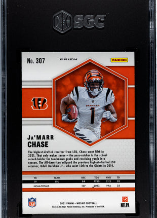 Ja'marr Chase 2021 Panini Mosaic #307 Yellow Reactive Prizm RC SGC9.5 MINT+