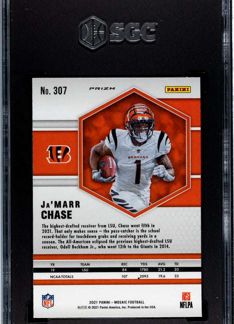 Ja'marr Chase 2021 Panini Mosaic #307 Yellow Reactive Prizm RC SGC9.5 MINT+