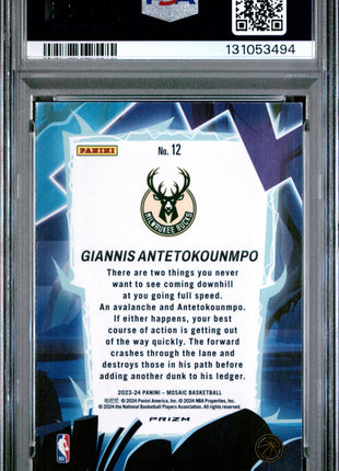 Giannis Antetokounmpo 2023-24 Panini Mosaic #12 Storm Chasers SP PSA9 MINT