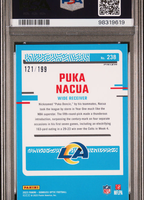 Puka Nacua 2023 Panini Donruss Optic #238 Blue /199 Rated Rookie RC PSA9 MINT