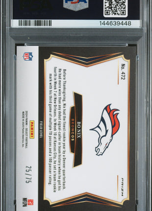 Bo Nix 2024 Panini Select #472 Blue Prizm /75 RC PSA10 GEM MT Broncos