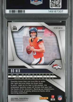 Bo Nix 2024 Panini Prizm #309 Disco Prizm RC PSA10 GEM MT Broncos