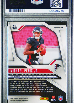 Michael Penix Jr. 2024 Panini Prizm #378 Lazer Rookie RC PSA9 MINT Falcons