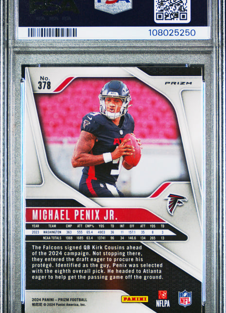 Michael Penix Jr. 2024 Panini Prizm #378 Lazer Rookie RC PSA9 MINT Falcons