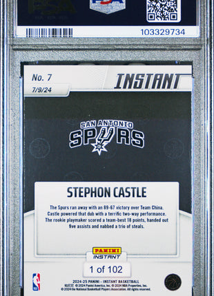 Stephon Castle 2024-25 Panini Instant #7 NBA Summer League PSA 10