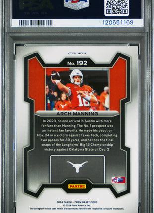 Arch Manning 2024 Panini Prizm Draft Picks #192 Red Ice PSA10 GEM MT Longhorns