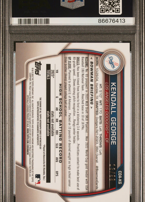 Kendall George 2023 Bowman Draft Sapphire Edition Green /99 Auto PSA9 MINT