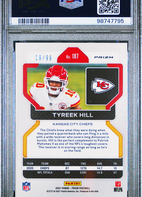 Tyreek Hill 2021 Panini Prizm #187 Blue Ice /99 PSA10 GEM MT Chiefs