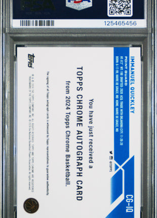 Immanuel Quickley 2024 Topps Chrome #CGIQ Gold Refractor /50 Auto PSA10 GEM MT