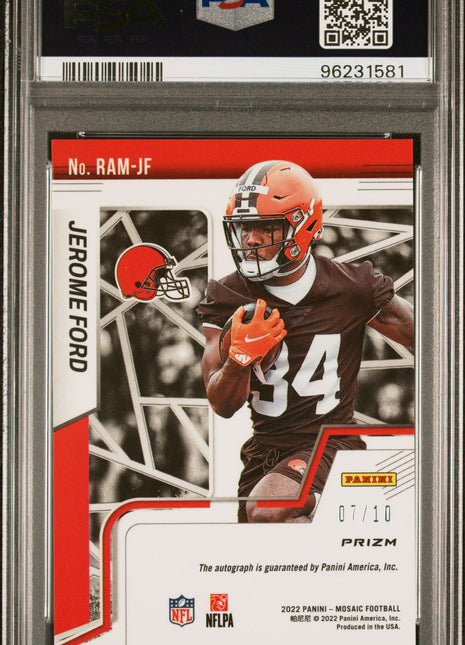 Jerome Ford 2022 Panini Mosaic Rookie Autograph Gold Mosaic /10 Auto RC PSA9 MT