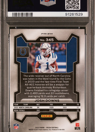 Josh Downs 2023 Panini Prizm #345 Green Wave Rookie RC PSA10 GEM MT Colts
