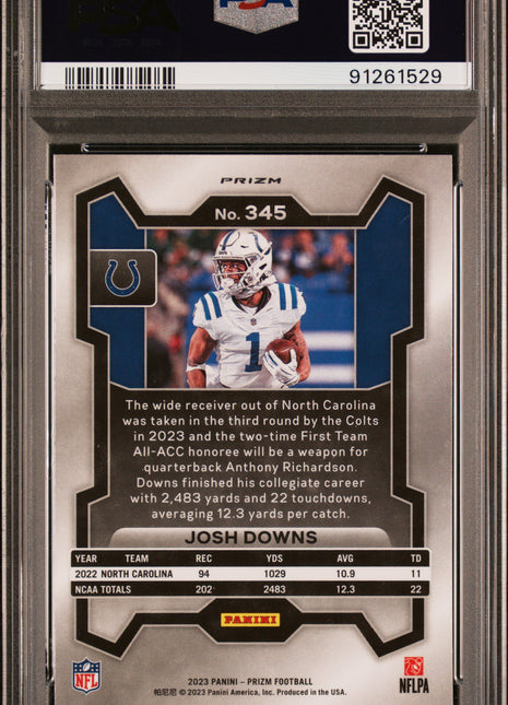 Josh Downs 2023 Panini Prizm #345 Green Wave Rookie RC PSA10 GEM MT Colts