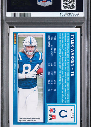 Tyler Warren 2025 Panini Donruss #337 Autograph Orange RC Auto PSA9 MINT