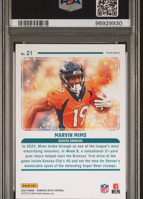 Marvin Mims 2023 Panini Donruss Optic #21 Mythical SSP Case Hit RC PSA10 GEM MT