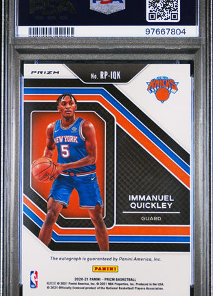 Immanuel Quickley 2020-21 Panini Prizm Rookie Penmanship Silver RC Auto PSA9 MT