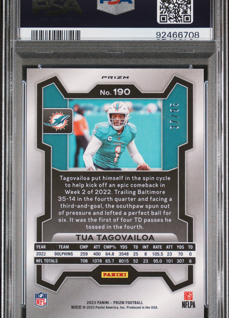 Tua Tagovailoa 2023 Panini Prizm #190 No Huddle Blue /95 PSA10 GEM MT Dolphins