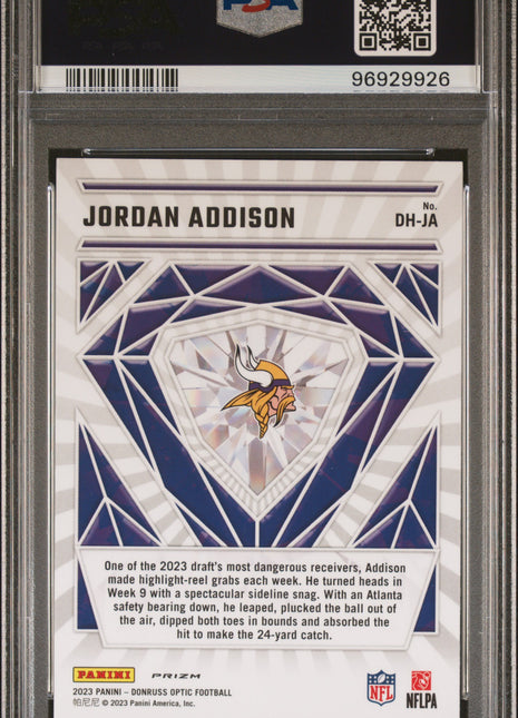 Jordan Addison 2023 Panini Donruss Optic Diamond Hands RC PSA9 MINT Vikings