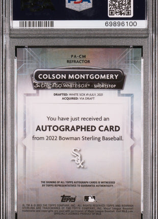 Colson Montgomery 2022 Bowman Sterling #PACM Refractor /150 Auto PSA10 GEM MT