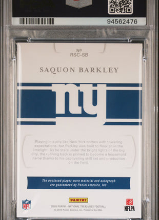 Saquon Barkley 2018 Panini National Treasures /25 Dual Patch RC Auto PSA9 MINT