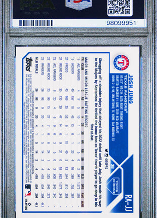 Josh Jung 2023 Topps Chrome #RAJJ Blue RayWave Refractor /150 RC Auto PSA9 MINT