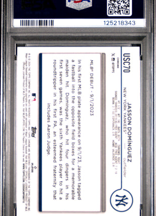 Jasson Dominguez 2024 Topps Chrome Update #USC70 X-Fractor RC PSA10 GEM MT