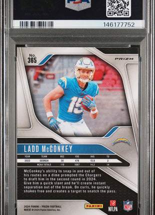 Ladd McConkey 2024 Panini Prizm #365 Neon Green Pulsar RC PSA10 GEM MT