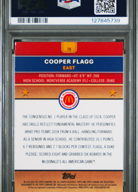 Cooper Flagg 2024 Topps Chrome McDonald's AA #78 Aqua Wave /199 PSA10 GEM MT